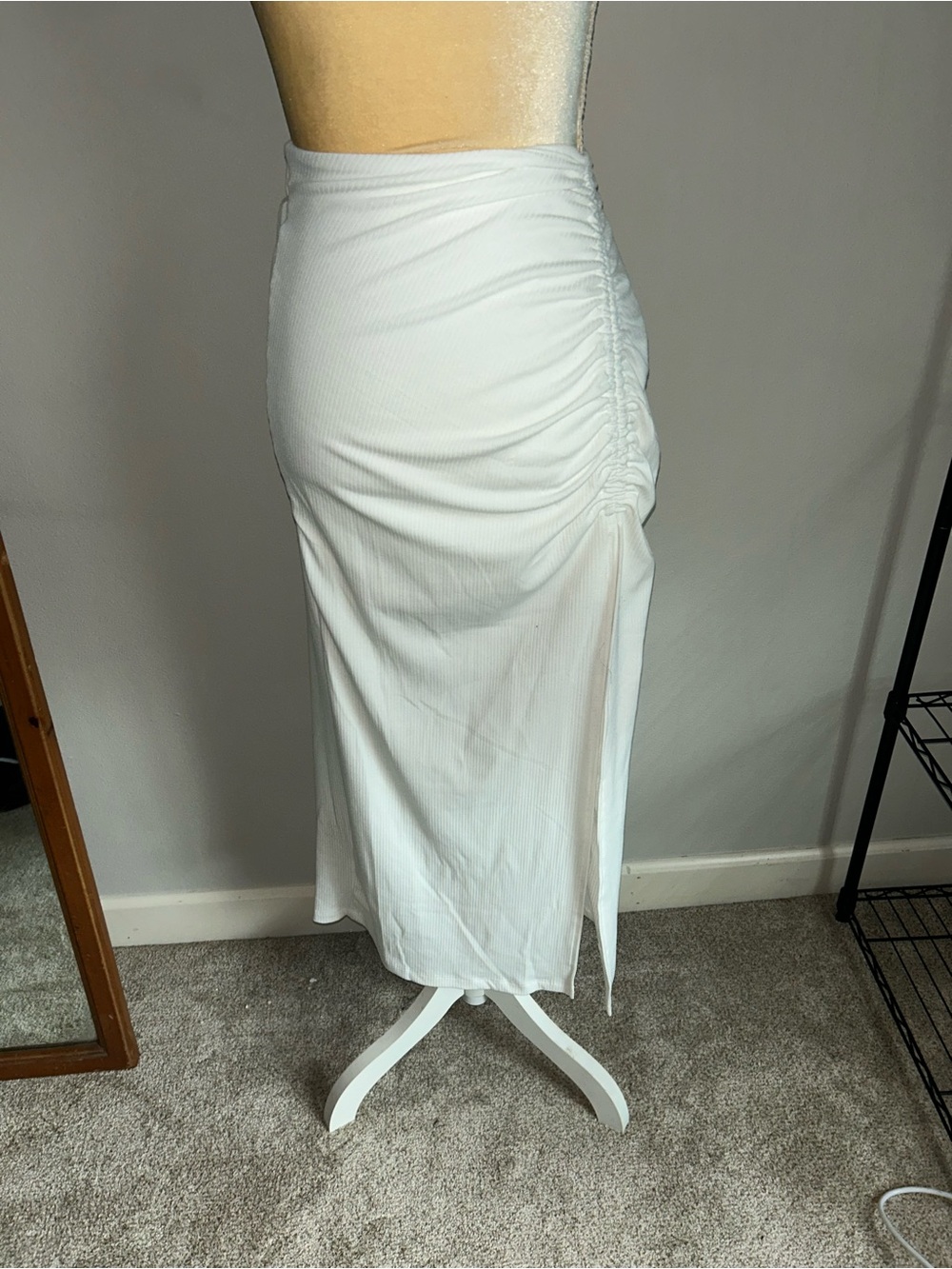 NEW FP movement by Free People White Ruched Side Slit Midi Skirt Sz S
